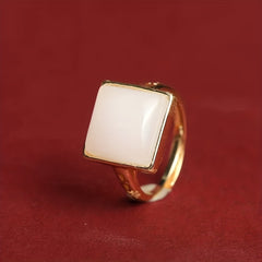 Vintage White Opalite Ring | Gold Tone Adjustable Statement Ring for Intuition, Clarity, and Elegant Style