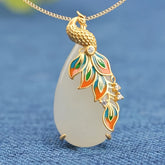 Natural Stone Dragon Phoenix Pendant - Spiritual Energy for Vintage Court Style