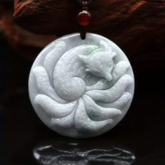 Natural Jade Nine-Tailed Fox Pendant — Mythical Guardian Stone for Wisdom, Protection, and Spiritual Transformation