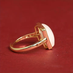 Vintage White Opalite Ring | Gold Tone Adjustable Statement Ring for Intuition, Clarity, and Elegant Style