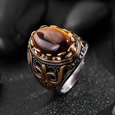 Oval Shape Tiger Eye Stone Carved Copper Ring - Enhance Your Energy with Natural Healing Properties