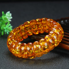 Natural Amber Blood Vein Bracelet - Vintage Landscape Elastic Rope for Wealth & Protection