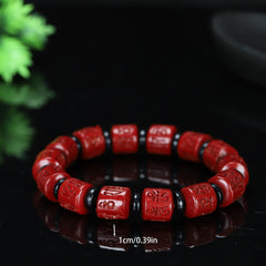 Cinnabar Six-Word Mantra Bracelet — Protection, Prosperity & Spiritual Energy Balance Beaded Jewelry