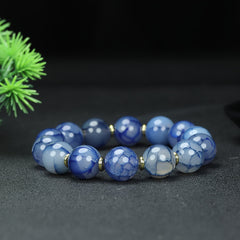 Vintage Blue Agate Beaded Bracelet for Calm, Communication, and Energetic Protection