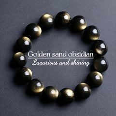 16mm Luxury Golden Obsidian Black Agate Bracelet for Spiritual Protection & Prosperity