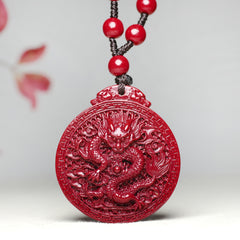 Red Cinnabar Dragon Pendant Necklace – Handcrafted Luck & Protection Charm