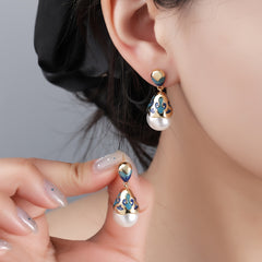 Vintage Elegant Turquoise Enamel Earrings with Positive Energy - Perfect for Weddings & Daily Wear