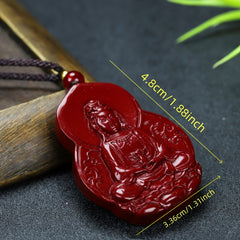 Sacred Cinnabar Guanyin Pendant for Protection, Compassion & Spiritual Grace