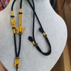 Hand-Woven Bow Pendant Necklace – Ethnic Chinese Style Golden Energy for Daily Wear