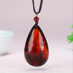 Vintage Amber Teardrop Pendant Necklace - Natural Bloodstone for Energy & Protection | Spiritual Jewelry with Ancient Wisdom