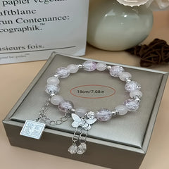 Blessing-Themed Bohemian Beaded Bracelet - Pink & White Resin Beads for Happiness & Creativity