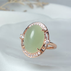 Natural Stone Men's Ring - Green Jade Energy for Harmony & Protection