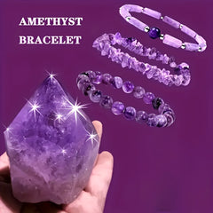Ladies' Amethyst Crystal Bracelet Set -3 Natural Stone Bracelets, Perfect Holiday Gift for Girlfriend and Mom
