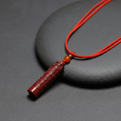 Cinnabar Stone Carved Pendant - Six True Word Mantra Amulet - Feng Shui Prosperity Talisman for Couples