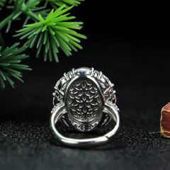 Elegant Vintage Chalcedony Cocktail Ring | Large Oval Gemstone Jewelry for Clarity & Emotional Healing