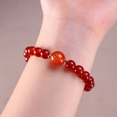 1pc Perfect Gifting Choice Red Agate Bracelet - 8-9mm Beads with Elastic Cord - Fortune & Joy Style for Daily Wear