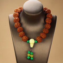 Natural Rudraksha Bead Necklace with Jade Accents — Spiritual Protection, Inner Peace & Energy Balance Talisman