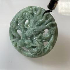 Natural Green Jade Dragon Pendant - Harmony Prosperity Spiritual Balance Authentic Charm