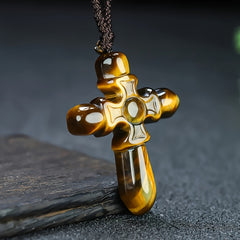 Natural Tiger Eye Cross Pendant - Bohemian Unisex Jewelry with Grounding Energy & Protective Powers