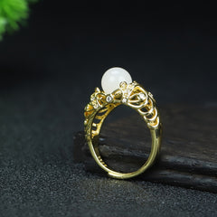 Elegant Single Ring with Natural Stone for Balance & Vitality Adjustable Commuter Jewelry