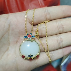 Burnt Blue Lotus Jade Pendant for Spiritual Enlightenment, Inner Peace, and Calm Energy