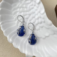 Natural Stone Lapis Lazuli Earrings - Blue Rhinestone Drops for Spiritual Clarity & Elegant Wear