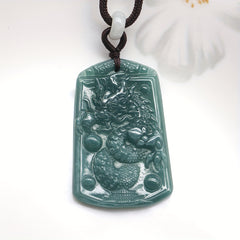 Natural Stone Dragon Pendant Necklace – Authentic Carved Amulet for Protection & Good Fortune