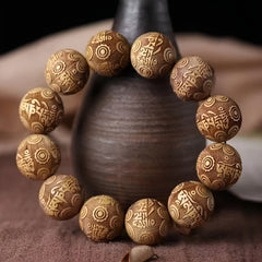 Hand-Carved Wooden Bead Bracelet - Natural Energy & Cultural Symbolism
