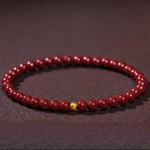 1pc Elegant Cinnabar Bead Bracelet with Golden Accent – Unisex Red Jasper Protection Amulet, Smooth Polished Beads for Casual Attire or Gift Giving