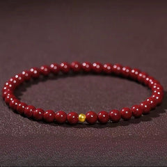 1pc Elegant Cinnabar Bead Bracelet with Golden Accent – Unisex Red Jasper Protection Amulet, Smooth Polished Beads for Casual Attire or Gift Giving