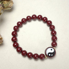 Elegant Cinnabar Tai Chi Beaded Bracelet - Good Luck & Wealth Attraction for Men