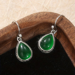 Bohemian Retro Green Tear Drop Earrings: Elegant Copper with Moonstone Accents for Casual Wear & Spiritual Harmony