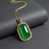 Elegant Green Agate Square Pendant Sweater Chain for Harmony and Growth
