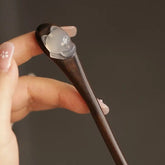 Women's Traditional Chinese Hanfu Hair Stick - Solid Wood Fox-Shaped Hairpin with White-like Caput Finial, Elegant Bun Maker for Cultural Events & Period Costumes