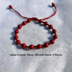 Handcrafted 6mm Bohemian Red Cinnabar Bead Bracelet - Good Luck Charm for Daily Wear