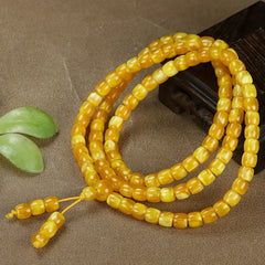 Old Honey Yellow Jade Bead Necklace for Grounding, Prosperity, and Vintage Charm