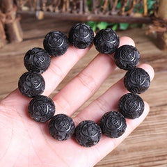 1pc 20mm Hand-Carved Wooden Beads Bracelet - Prosperity Charm for Spiritual Harmony