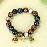 Vintage Enamel Glass Bead Bracelet with Five-Color Marbled Design for Joyful Energy and Retro Style