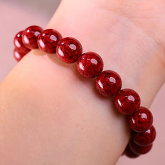 Vintage Cinnabar Beaded Bracelet | Red Emperor Sand Good Luck Charm for Men