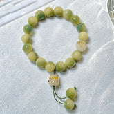 Charcoal-Burned Lime Green Lucky Cat Bodhi Bracelet Harmony Energy Balance Positive Vibes