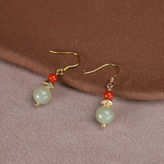Natural South Red Agate Earrings - Vintage Dangle Design with Green-Red Stone for Energy Balance & Daily Elegance