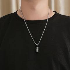 A Stainless Steel Retro Men's Oriental Style Necklace Lotus Six-character Proverb Pendant Pendant Ornament