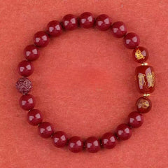 Zodiac Bracelet with Cinnabar Beads & Golden Charms - Traditional Chinese Energy Protection & Wealth Attraction