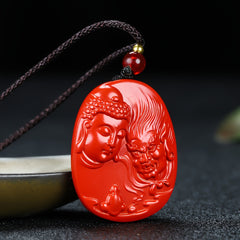 Red Cinnabar Buddha and Demon Pendant for Spiritual Protection, Karmic Balance, and Energy Cleansing
