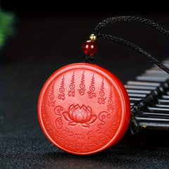 Hand-Painted Cinnabar Nine-Tailed Fox Pendant for Prosperity & Love, Unisex Spiritual Amulet with Lotus Design