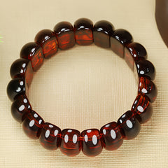 Natural Amber Blood Vein Bracelet - Vintage Landscape Elastic Rope for Wealth & Protection