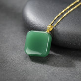 Natural Stone Square Pendant Necklace with Golden Chain for Grounding Energy and Minimalist Style