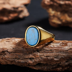 Handmade 18K Gold-Plated 316L Stainless Steel Elliptical Ring with Natural Stones Spiritual Energy & Classic Style