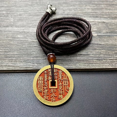 Feng Shui Ancient Coin Necklace — Copper Wealth Amulet, Yin-Yang Protection & October Birthstone Talisman