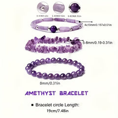 Ladies' Amethyst Crystal Bracelet Set -3 Natural Stone Bracelets, Perfect Holiday Gift for Girlfriend and Mom
